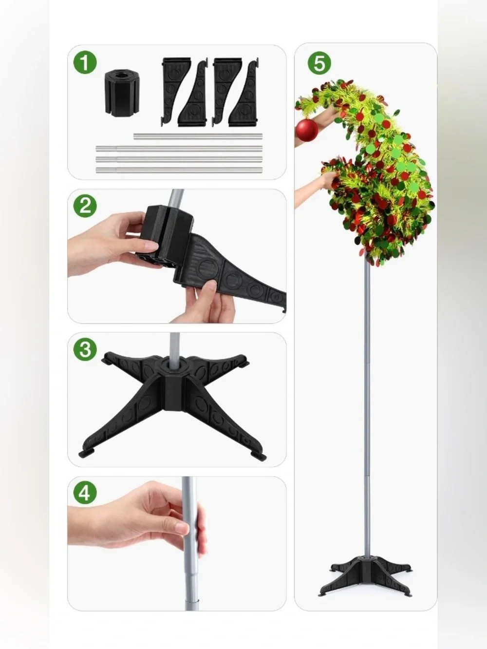 Grinch Tree 5ft Pencil Christmas Tree, Collapsible Xmas Tree with Lights